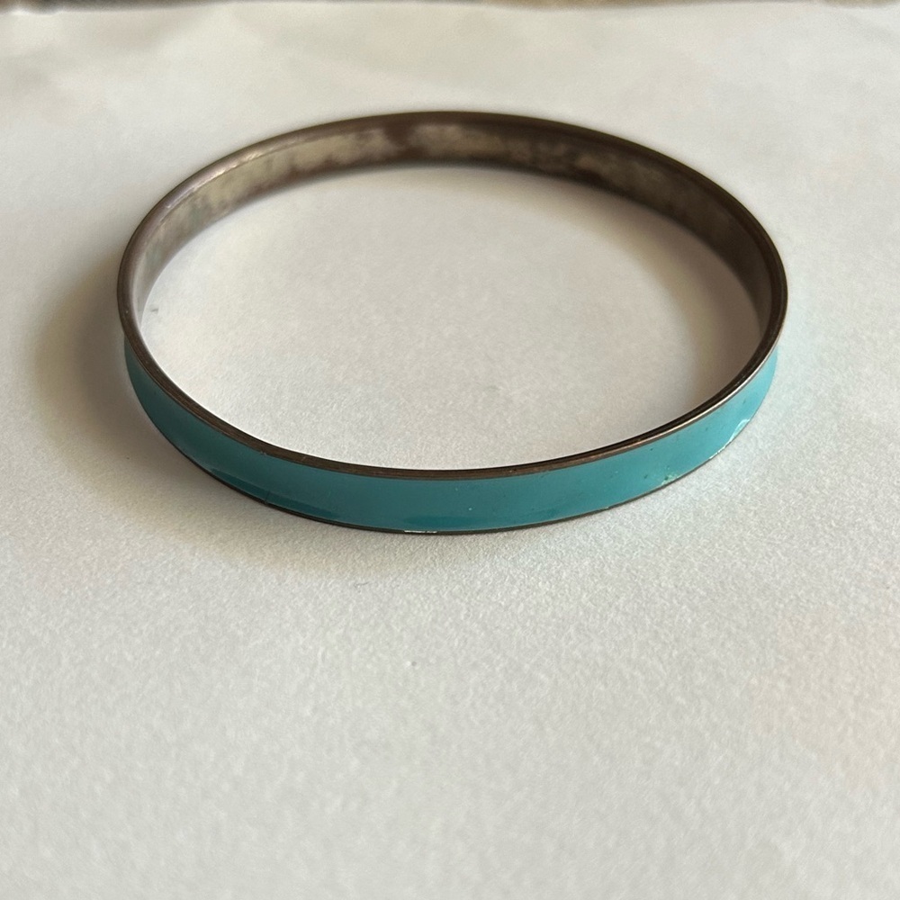 3/$20 Smooth Teal Blue and Gold Tone Thin Bangle Bracelet